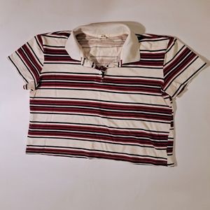 Red and blue striped cropped colored T-shirt